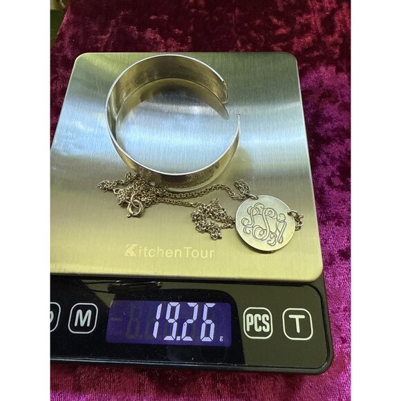 Engraved Sterling Silver Cuff Bracelet "Mildred" & Monogram Pendant Necklace - Picture 2 of 10